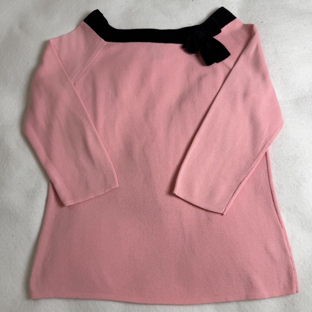 Hampshire Studio Pink Bow Sweater Large Cotton Blend 3/4 Sleeve Vintage Knit Top